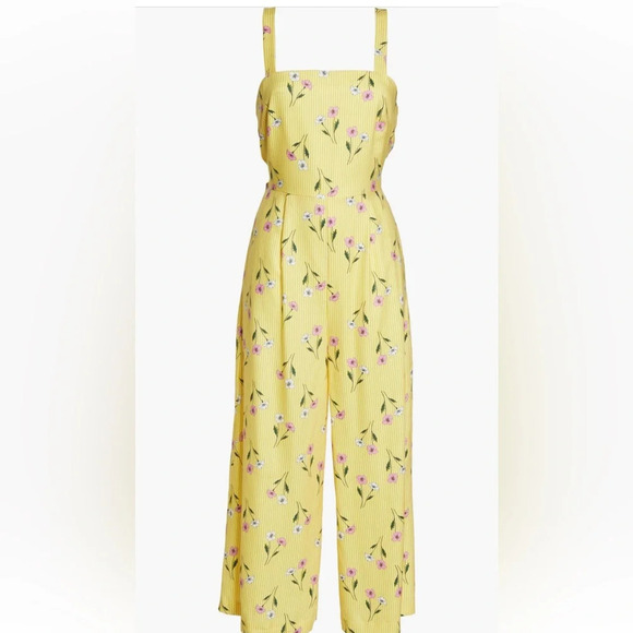 Revolve Finders Keepers Limoncello Cropped Jumpsuit Wide Leg Linen Flower Stripe - Picture 5 of 16